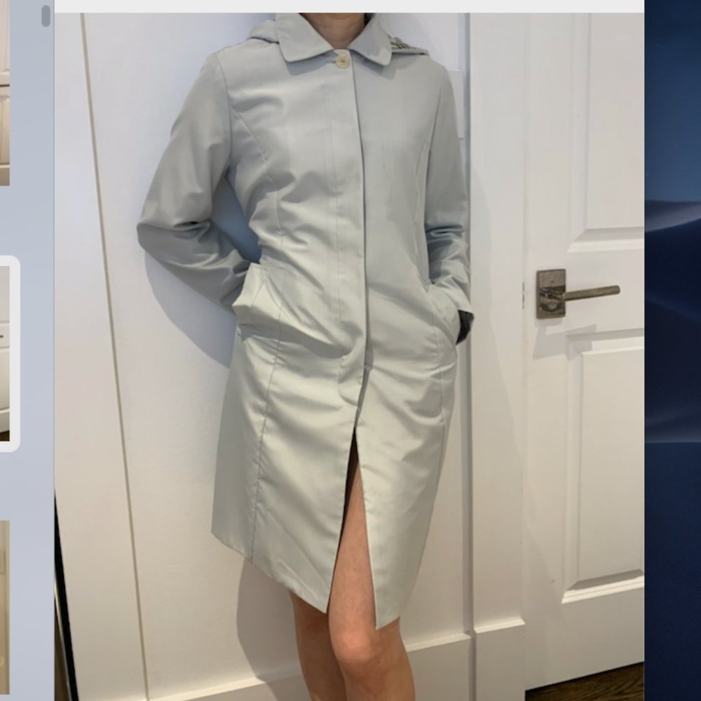 Womens Blue/Grey Button-Down Coat